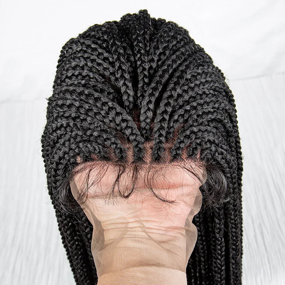 36" Handmade Knotless Box Braids Lace Frontal Wig | 13x6 Lace | Baby Hair | Synthetic Braids