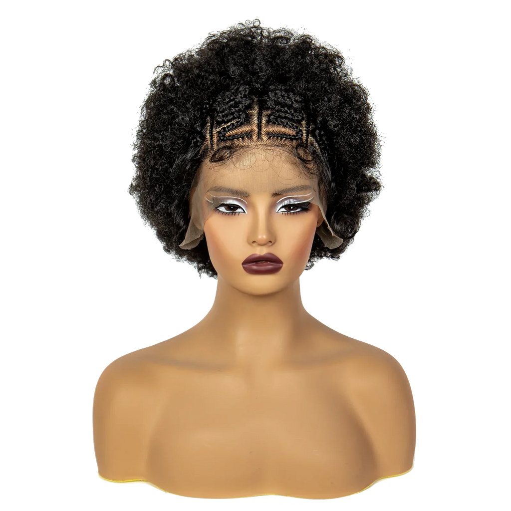 8" Natural Afro Kinky Curly Braids Wig | 13x6 Lace | Baby Hair | Bouncy Curls