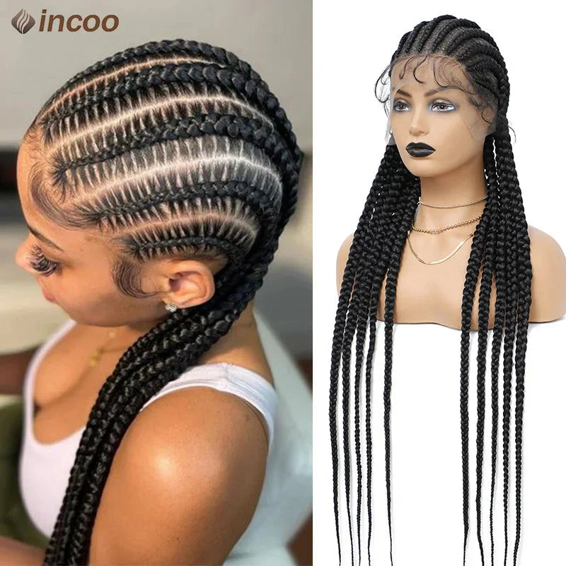 36" Twist Braids Lace Front Wig | Cornrow & Dutch Braids | Baby Hair | Synthetic Full Lace Wig