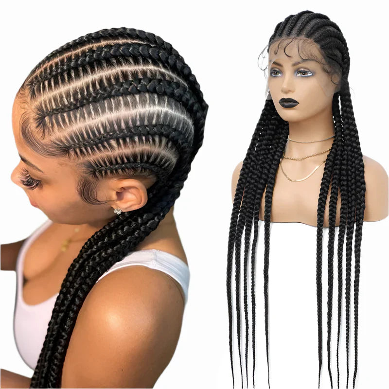 36" Cornrow Twisted Braided Wig | Ombre Blonde Passion Twists | Faux Locs & Goddess Box Braids | Full Lace Front Wig