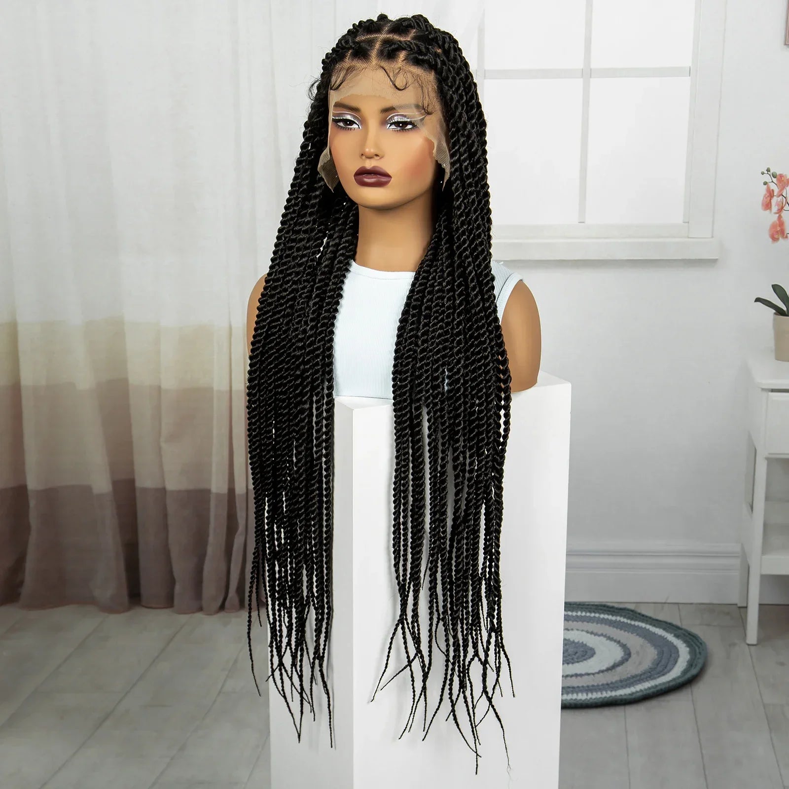 34" Knotless Box Twist 360° HD Full Lace Wig | Baby Hair | Twisted Braids | Black Women
