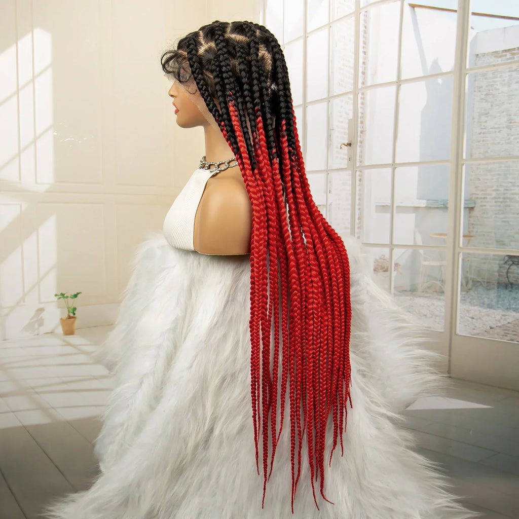 36" Big Knotless Box Braided Full Lace Wig | Cornrow Braiding Wig | Baby Hair | Synthetic Braids | For Women