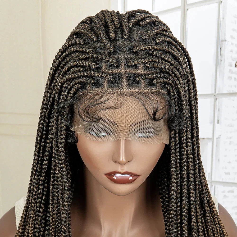 24" Full Lace Knotless Box Braided Wig | Lace Frontal Cornrow Braids | Baby Hair Synthetic Wig for Women