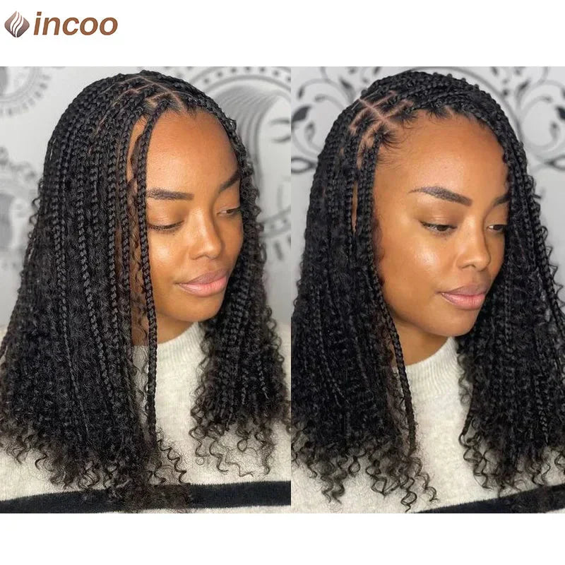 12" Boho Box Braid Lace Front Wig | Knotless | Curly Ends | Pre-Plucked | Synthetic Summer Wig