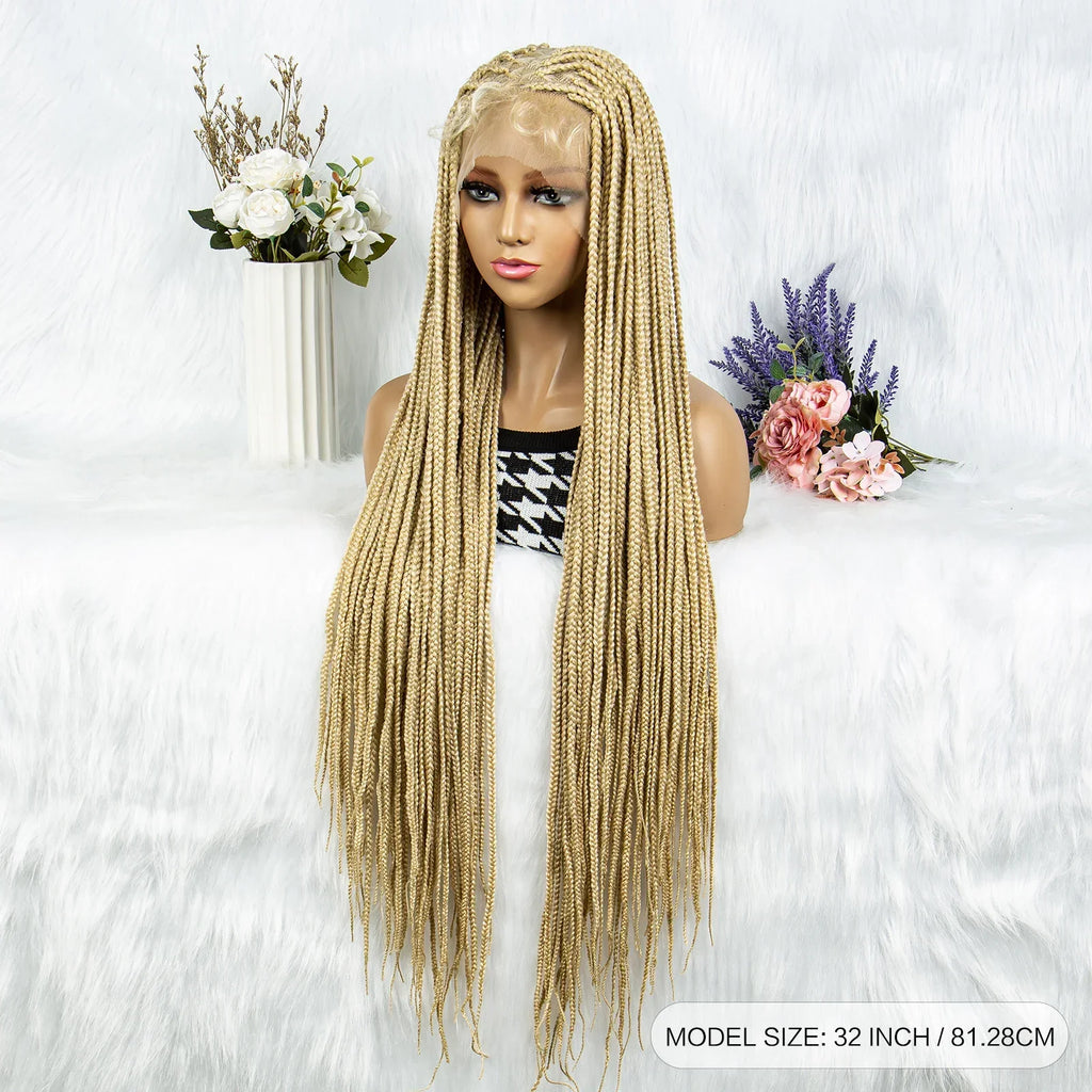 613 Blonde Box Cornrow Braided Wig | HD Full Lace Knotless Braids Wig | Synthetic Braiding Wig for Black Women