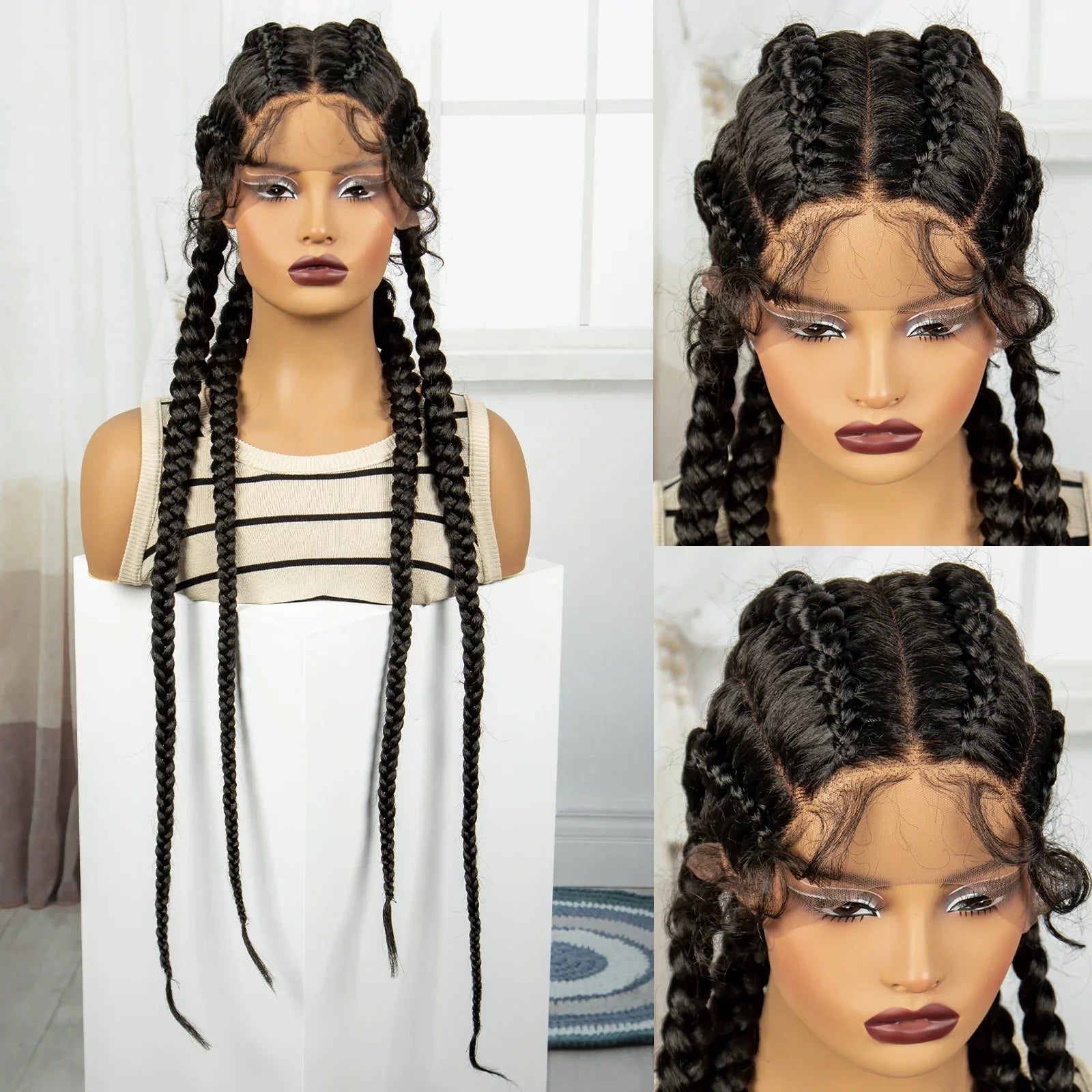 36" Natural Cornrow Braids Wig | Lace Front | Baby Hair | Long Braids