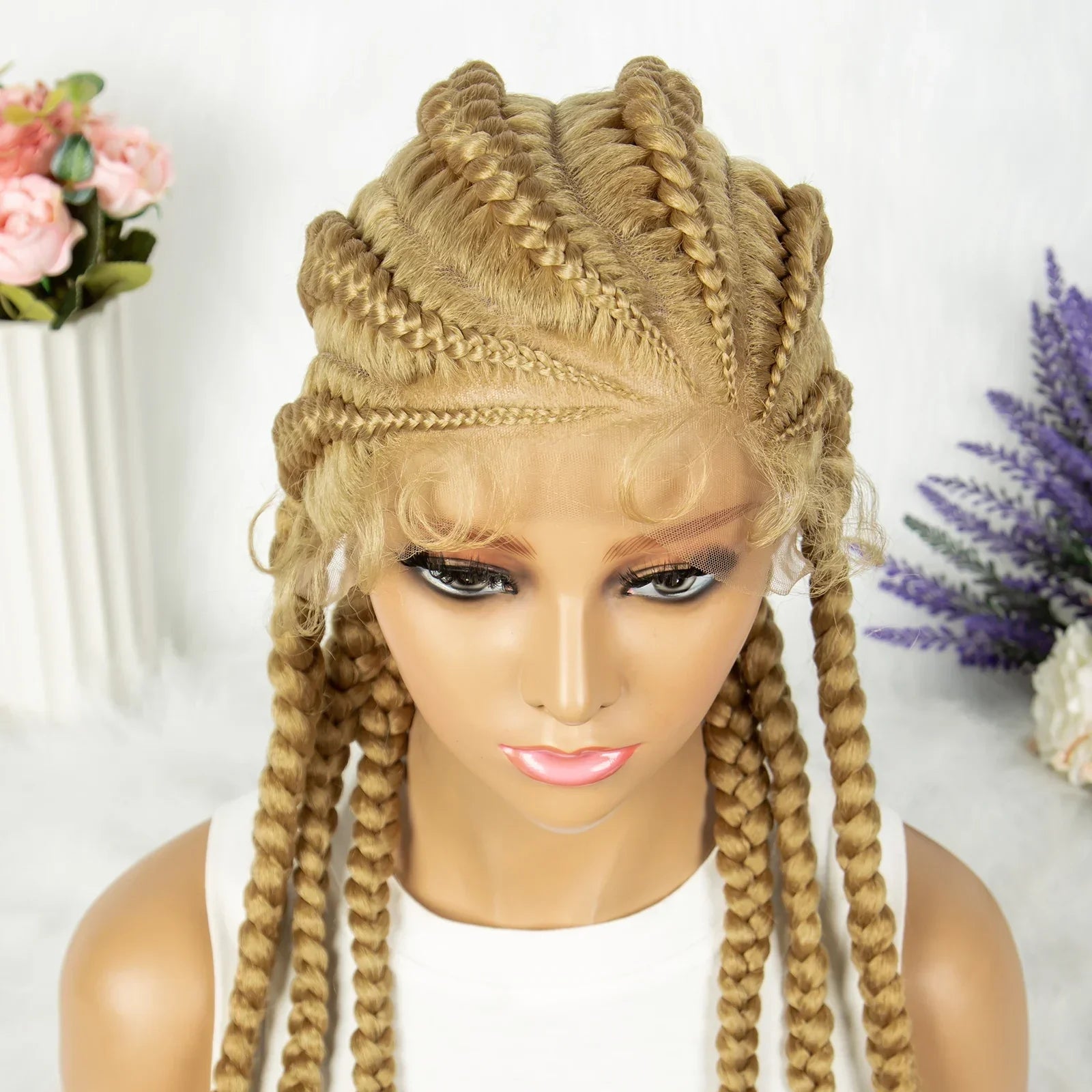 36" Blonde Knotless Box & Cornrow Braids Wig | Lace Front