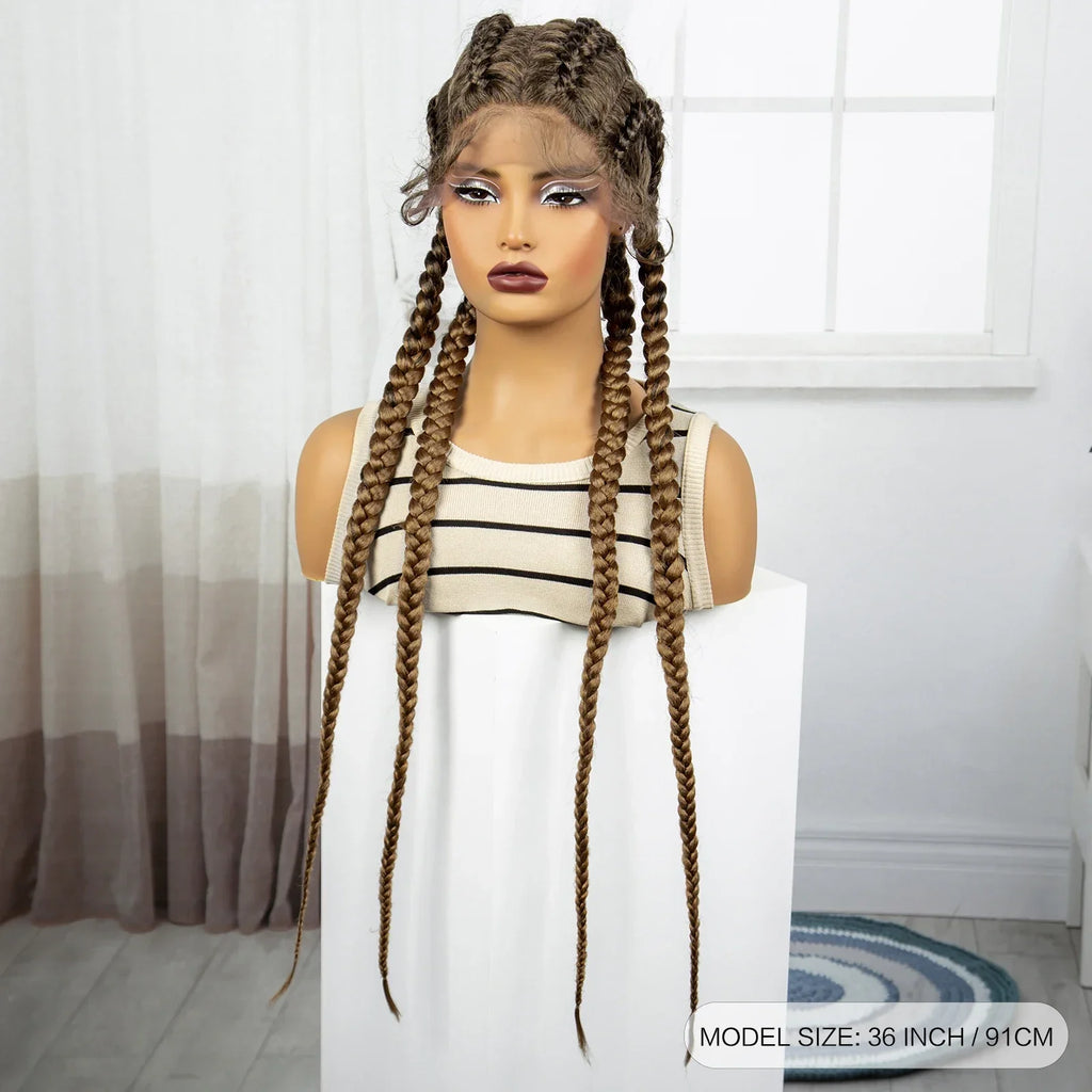 36" Natural Cornrow Braids Wig | Lace Front | Baby Hair | Long Braids