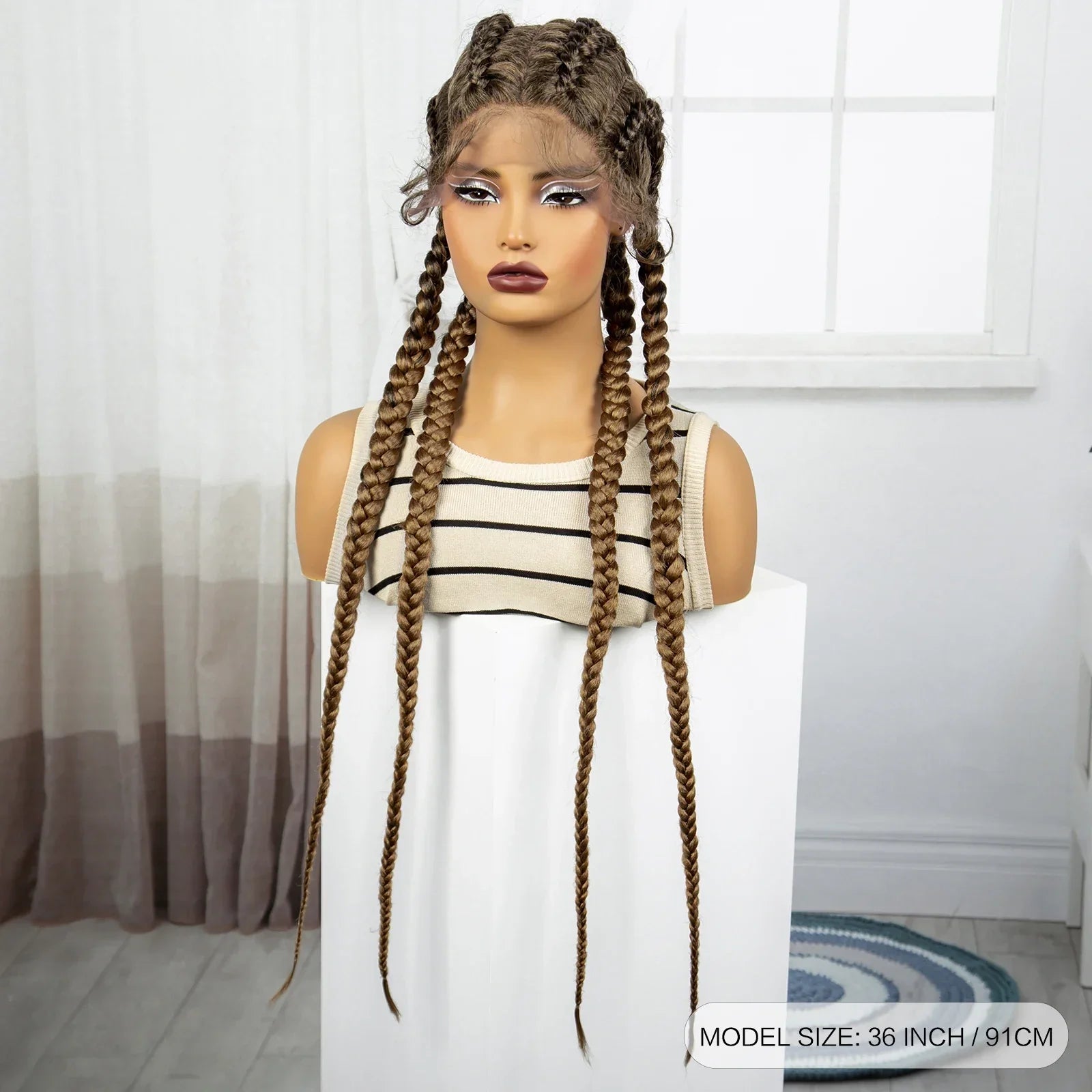 36" Natural Cornrow Braids Wig | Lace Front | Baby Hair | Long Braids