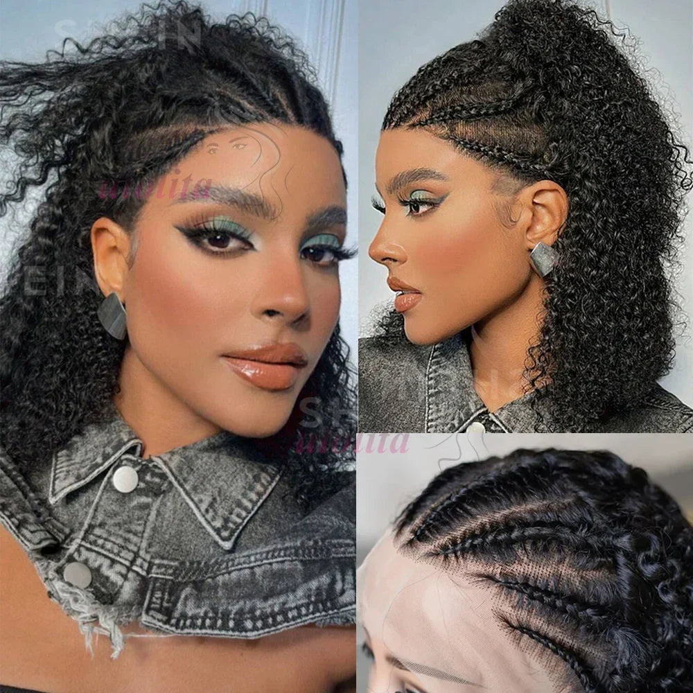 13x4 HD Lace Glue less Braided Wig | Kinky Curly Human Hair | Pre-Styled Bob Wig