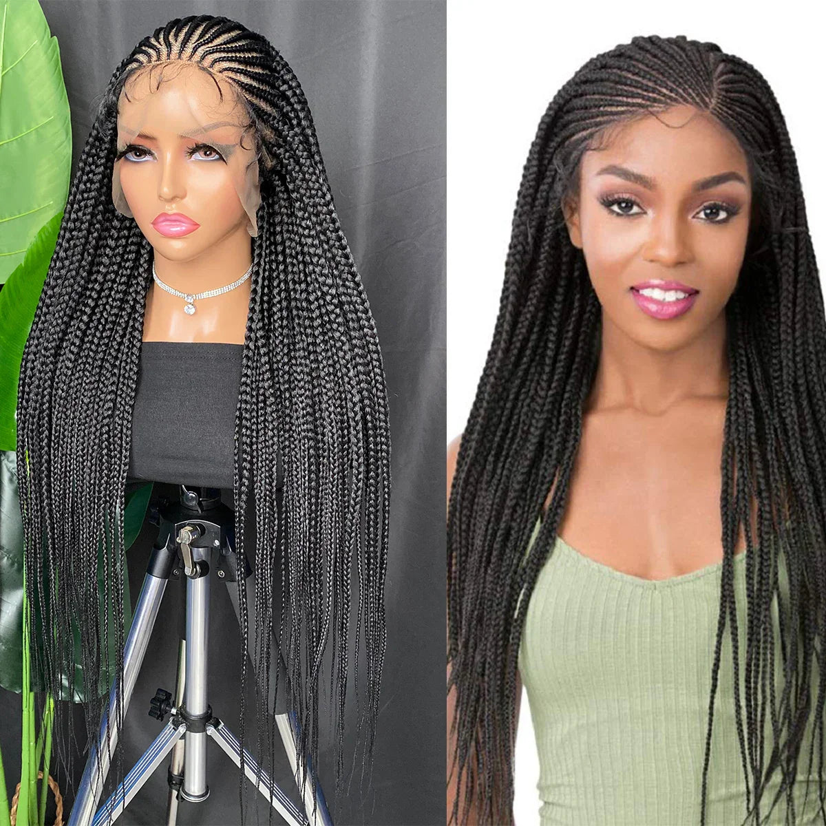 34" Knotless Box Braided Wig | Synthetic Lace Braided Wig | Long Braids | Baby Hair | Black Women