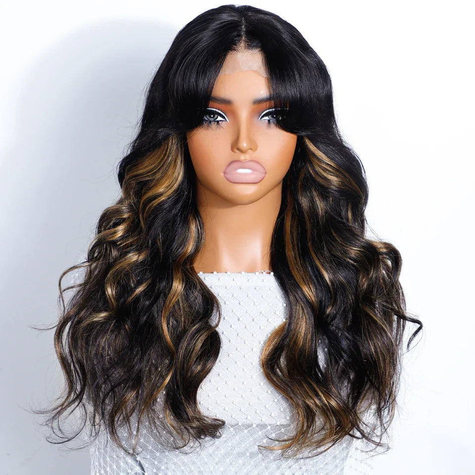 180% Density 1B/27 Ombre Highlight Body Wave Wig | 4x4 Transparent Lace Front Human Hair (Pre-Plucked)