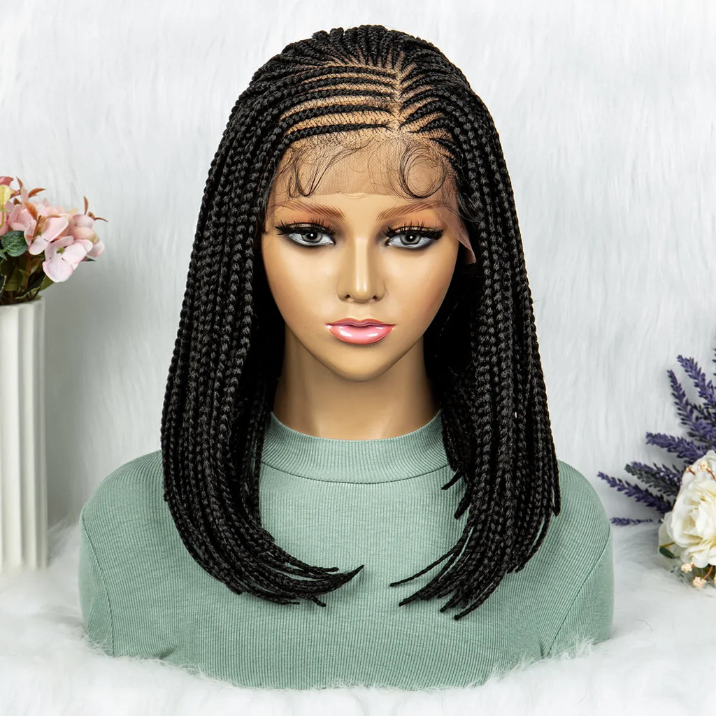 16" Short Knotless Box Braids Bob Wig | Lace Front | Afro Braided Hair
