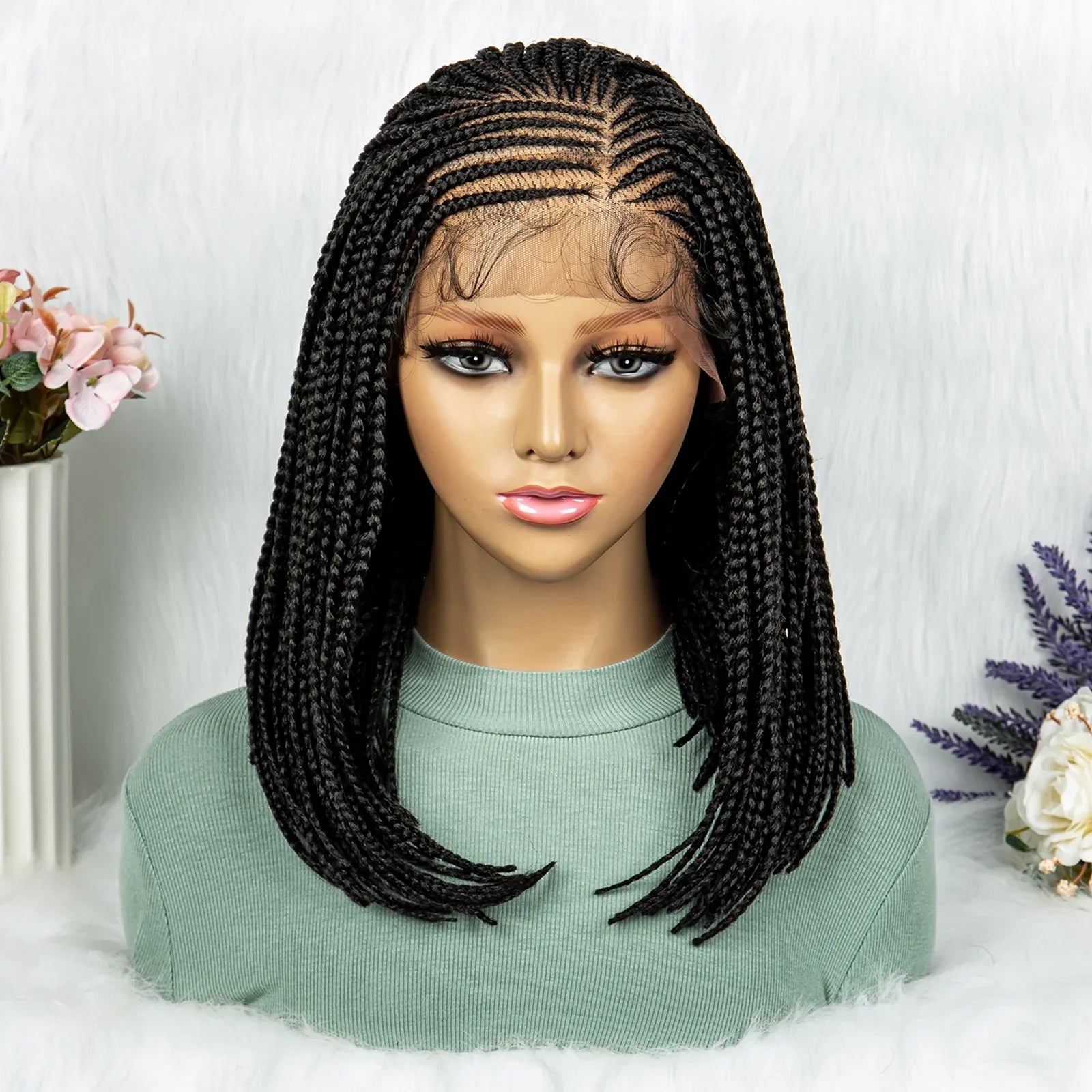 16" Short Knotless Box Braids Bob Wig | Lace Front | Afro Braided Hair
