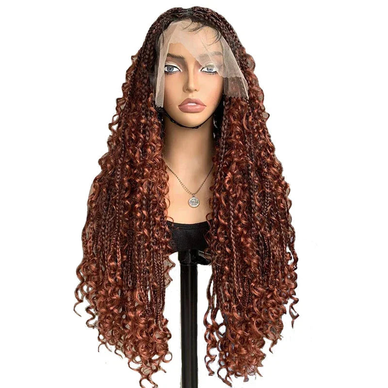 22" Curly End Box Braided Full Lace Front Wig | Goddess Locs | Bohemian Braids | Synthetic Wig