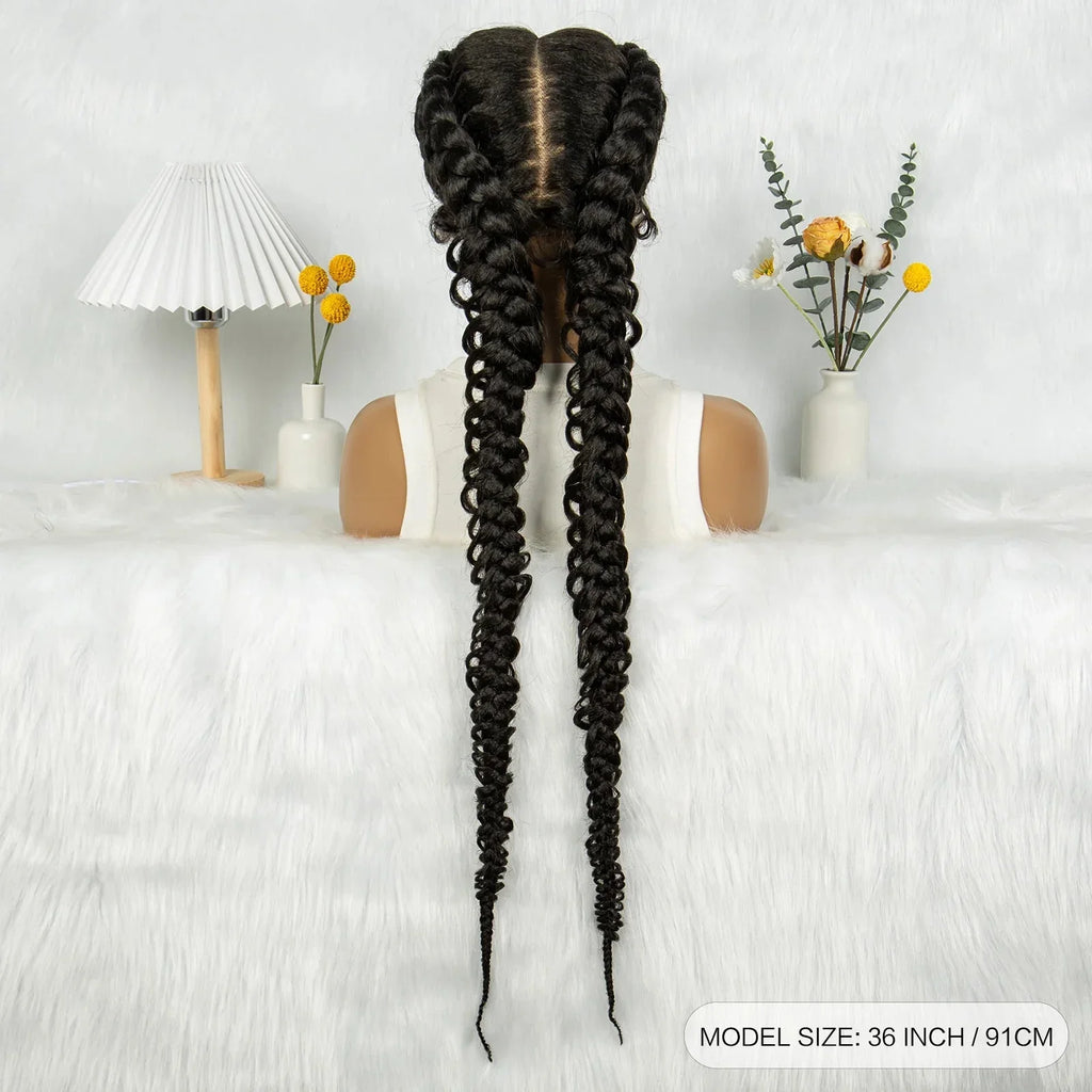 36" Twisted Braids Lace Front Wig | 13x1 | Senegalese Twist | Baby Hair | Handmade Synthetic Braids