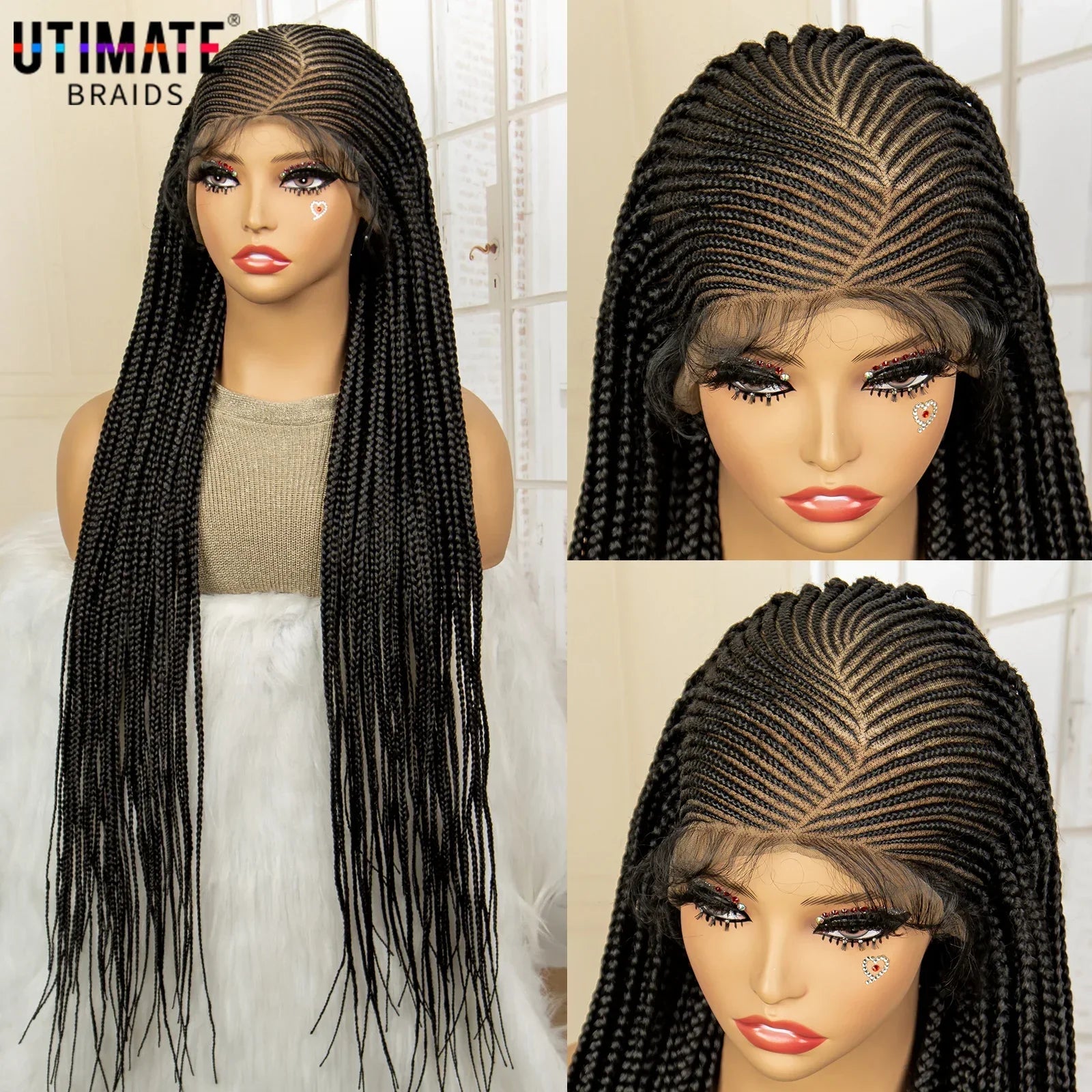 36" Full Lace Afro Cornrow Wig | Knotless Box Braids | Kanekalon Hair | For Black Women