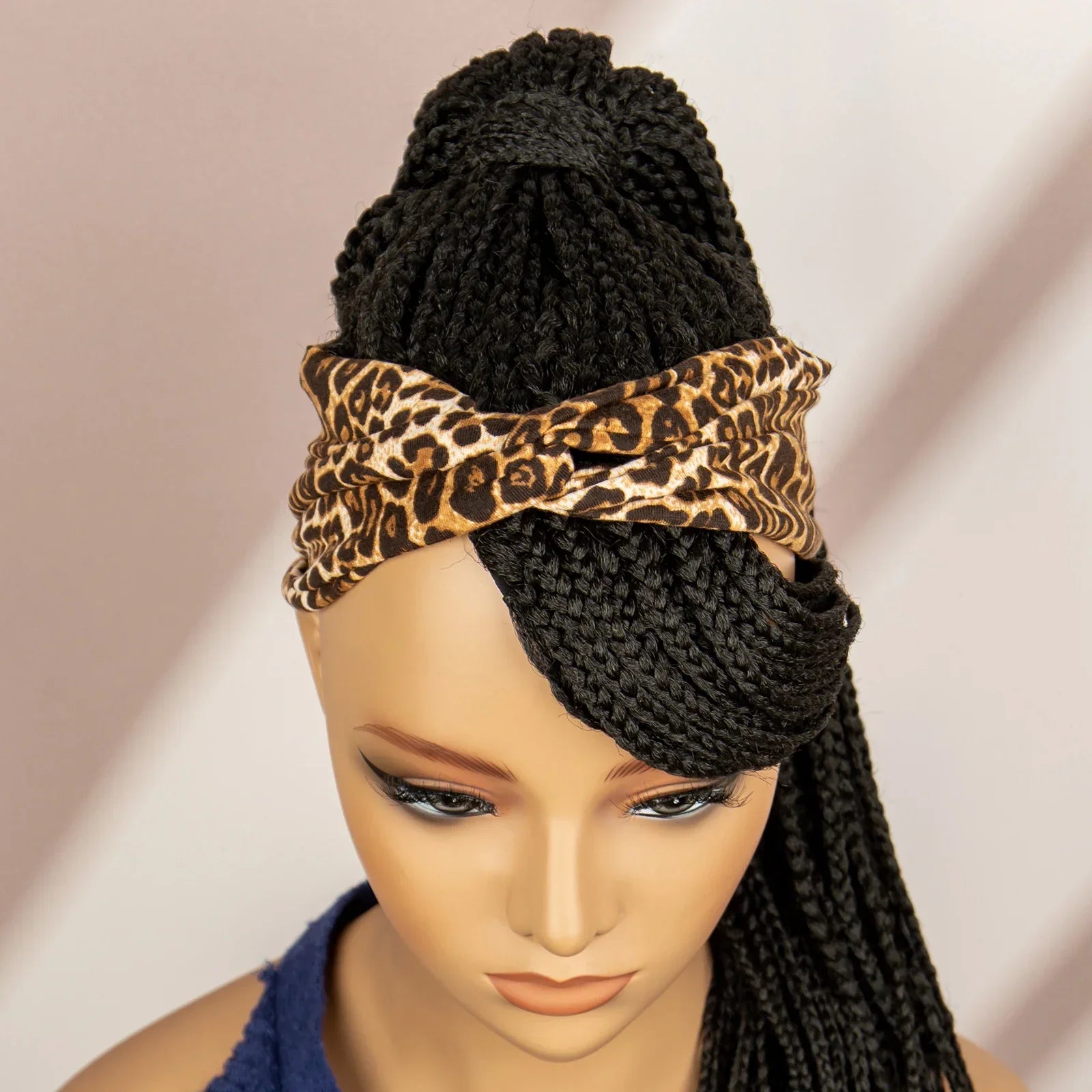 Bangs Ponytail Braided Wig with Headband | 27/613 Leopard Print Hair | Synthetic Daily Use Wig | Long Braids