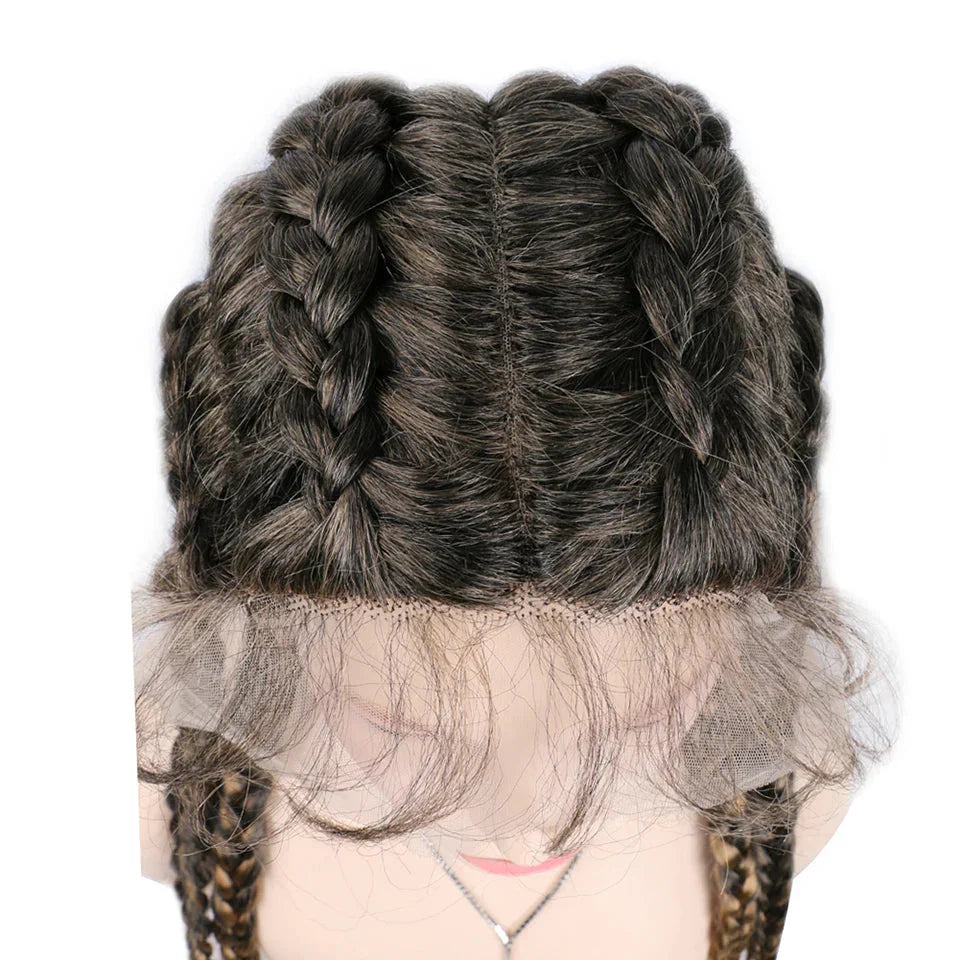 32" Hand-Made Knotless Box Braided Lace Front Wig | French Braid | Baby Hair | Glueless Synthetic Wig