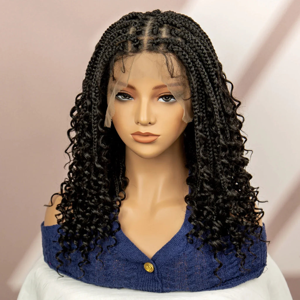 99J Burgundy Knotless Box Braids Wig with Curly Ends | Full Lace