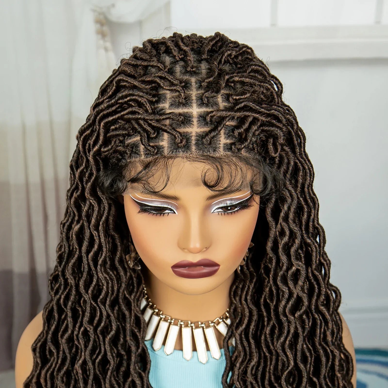 32" Water Wave Dreadlocks & Knotless Braids Wig | Lace Front | Baby Hair