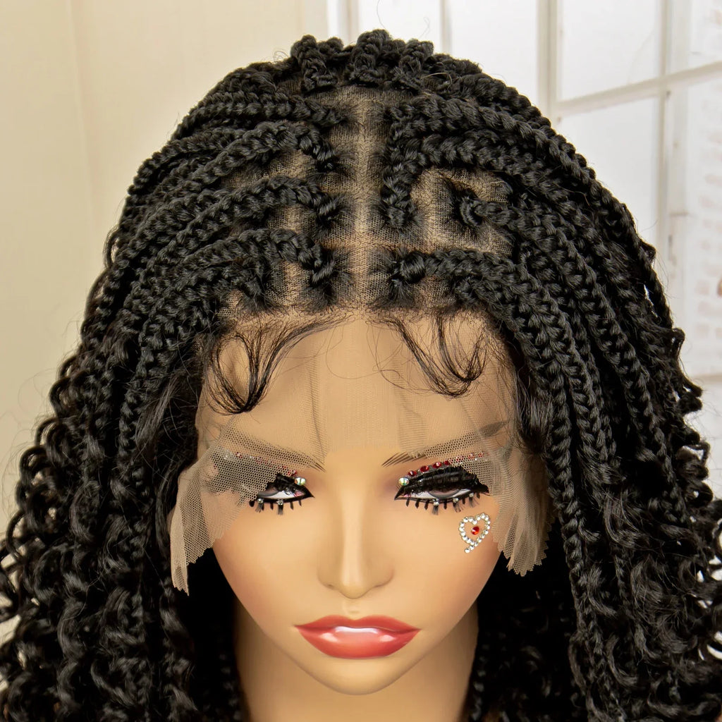 14" Burgundy Box Braids Wig | Full Lace | Kanekalon Fiber | Boho Braids | For Women