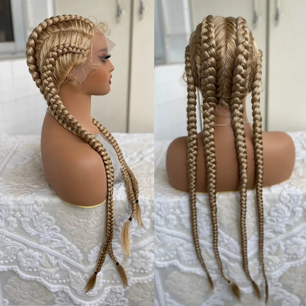 32 Inch Senegalese Twist Lace Front Wig | 4 Twist Cornrow | With Baby Hair | Synthetic Crochet Braids