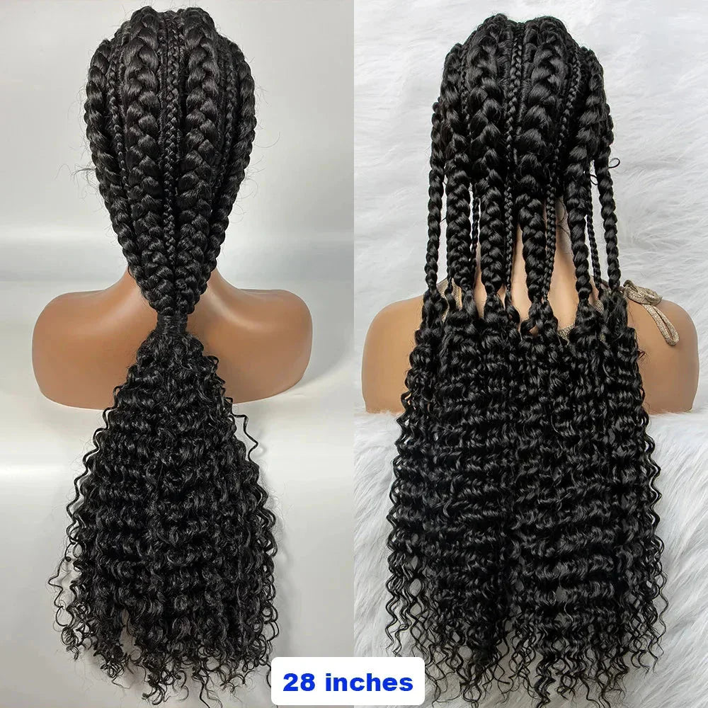 28" Double Dutch Cornrow Braided Lace Front Wig | Twist Braids | Baby Hair | Synthetic Wig