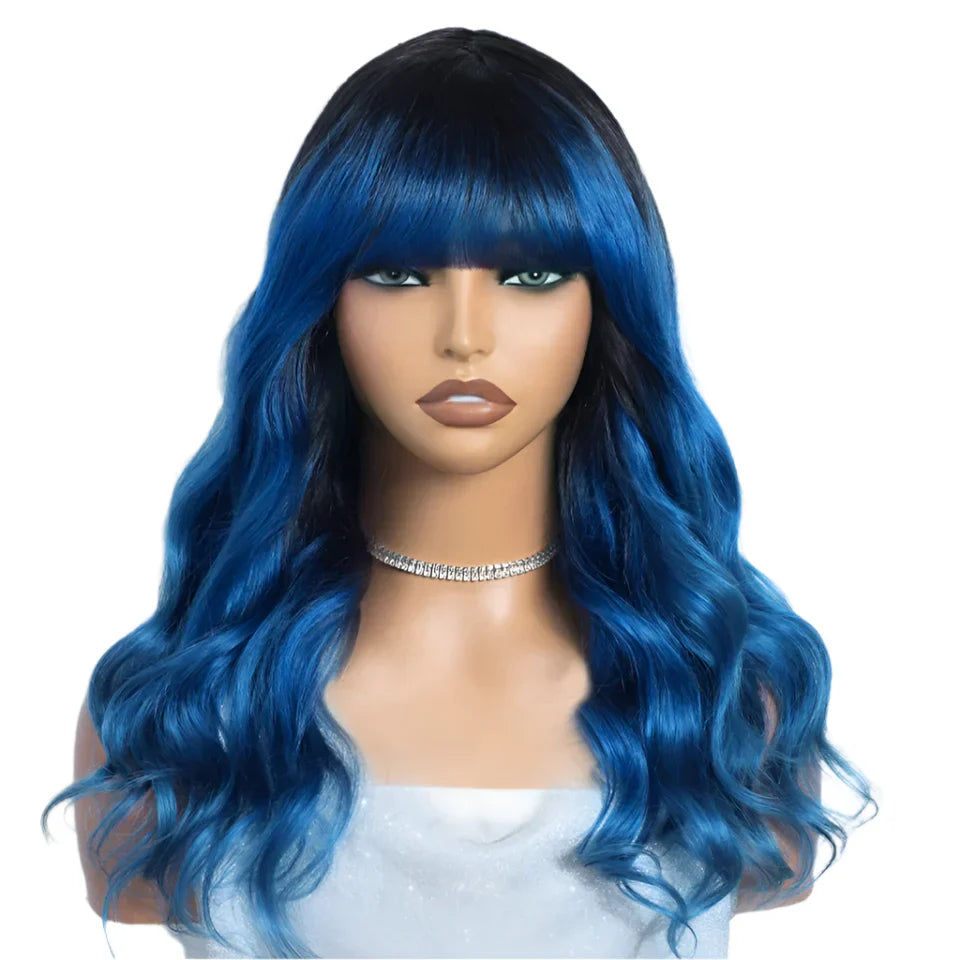 22" Body Wave Wig with Bangs | Full Machine Made Brazilian Virgin Remy Human Hair