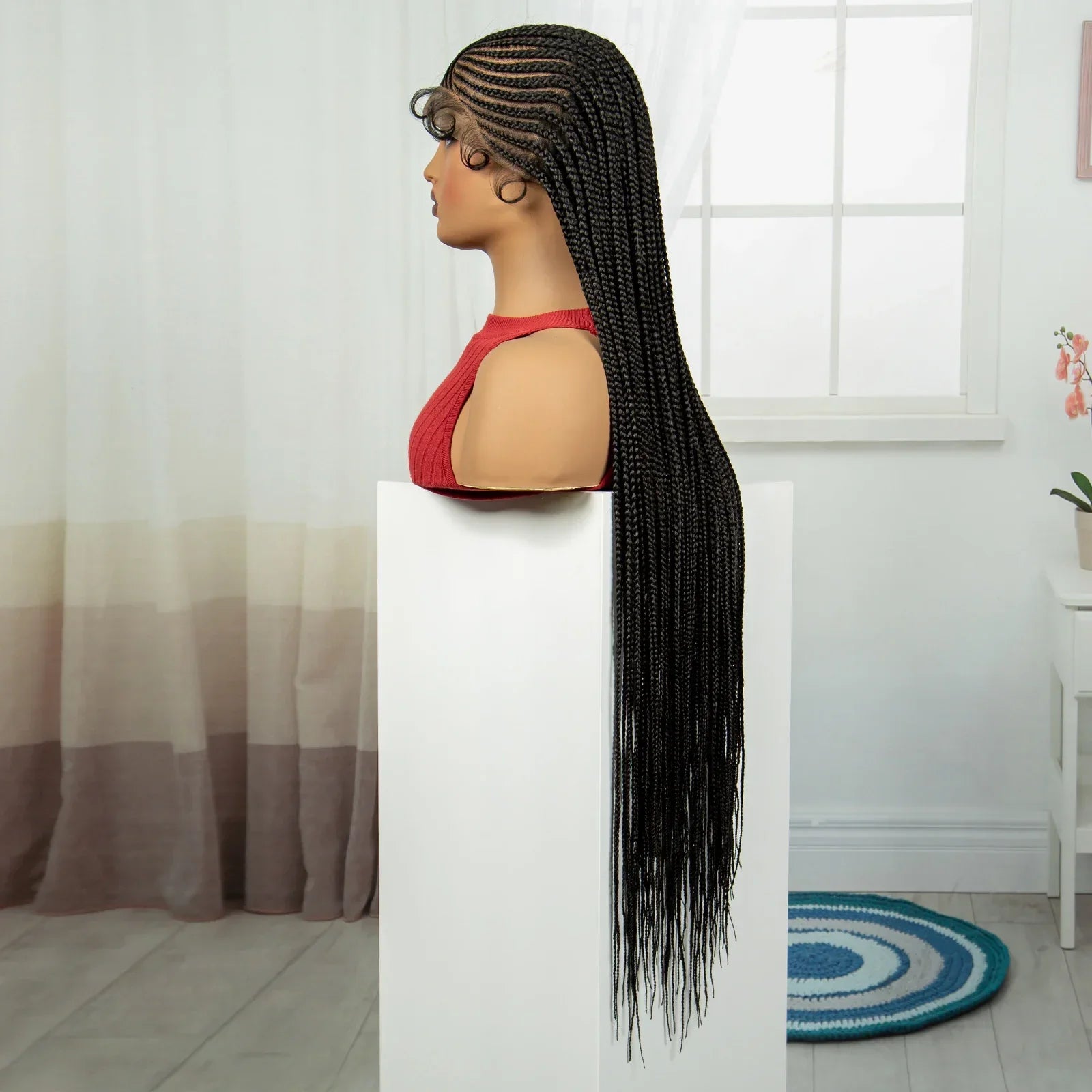 36" Cornrow Braided Full Lace Wig | Knotless Braids | Natural Looking Synthetic Braided Wig with Baby Hair for Black Women