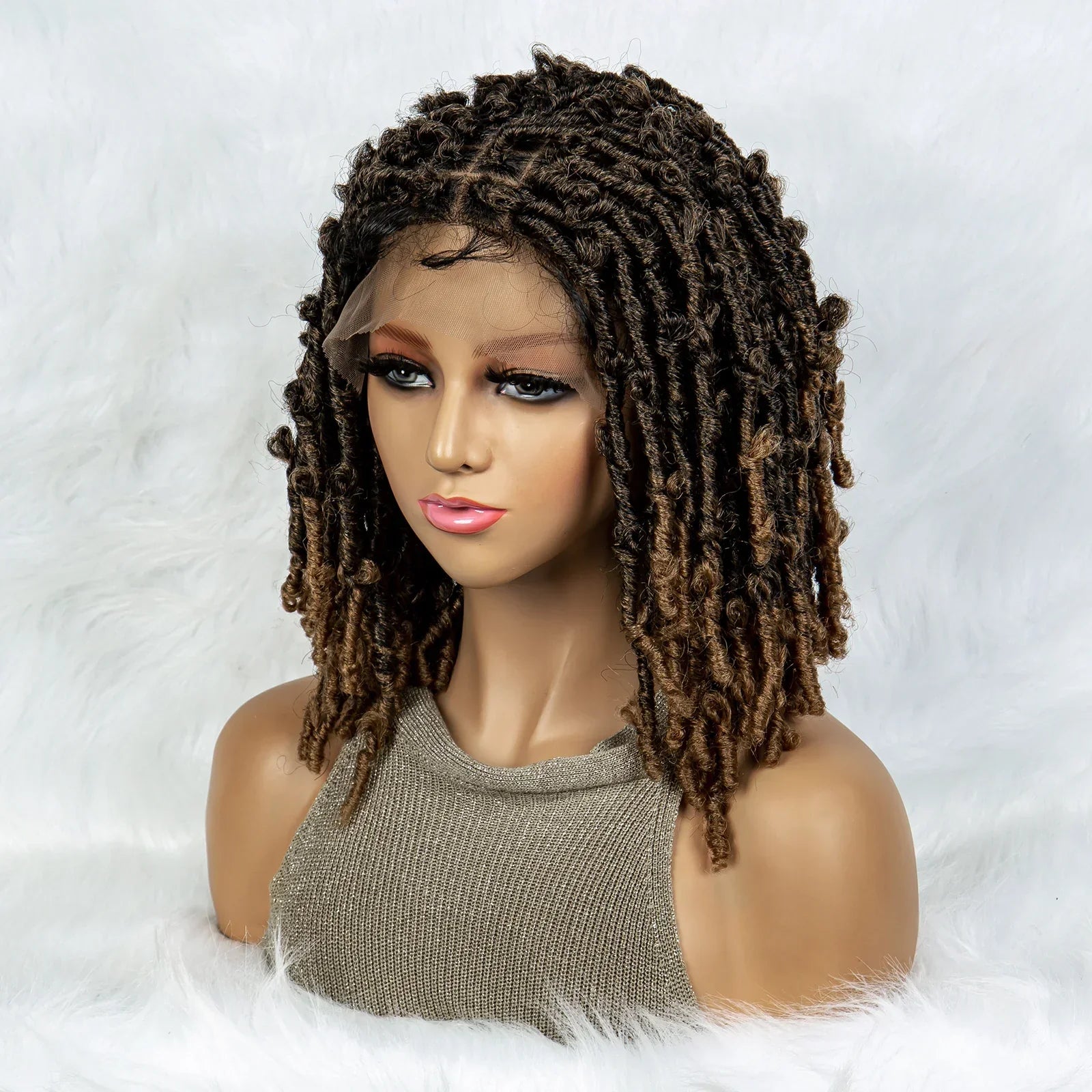 16" Short Knotless Butterfly Locs Wig | Synthetic Lace Front