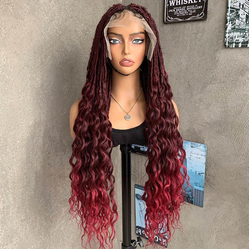 22" Curly End Box Braided Full Lace Front Wig | Goddess Locs | Bohemian Braids | Synthetic Wig