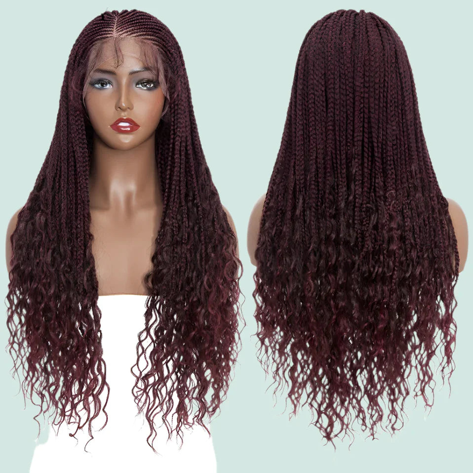 28" Braided Wig | Cornrow Braids with Curly Ends | Lace Front Wig | Baby Hair | Synthetic Hair | Black Women