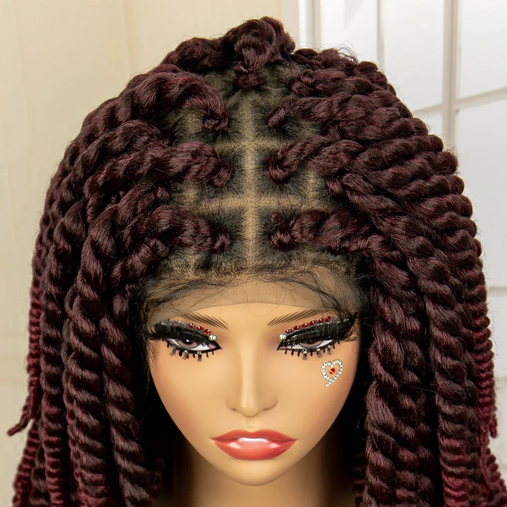 16 Inch Brown Twisted Braided Bob Wig | Full Lace | Kanekalon Fiber | For Black Women