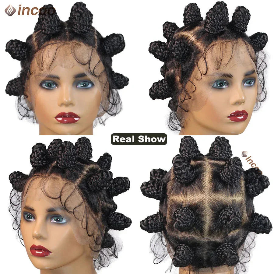 Bantu Knot Cornrow Braided Wig | Knotless Box Braids | Full Lace | Handmade Twists | Summer Style
