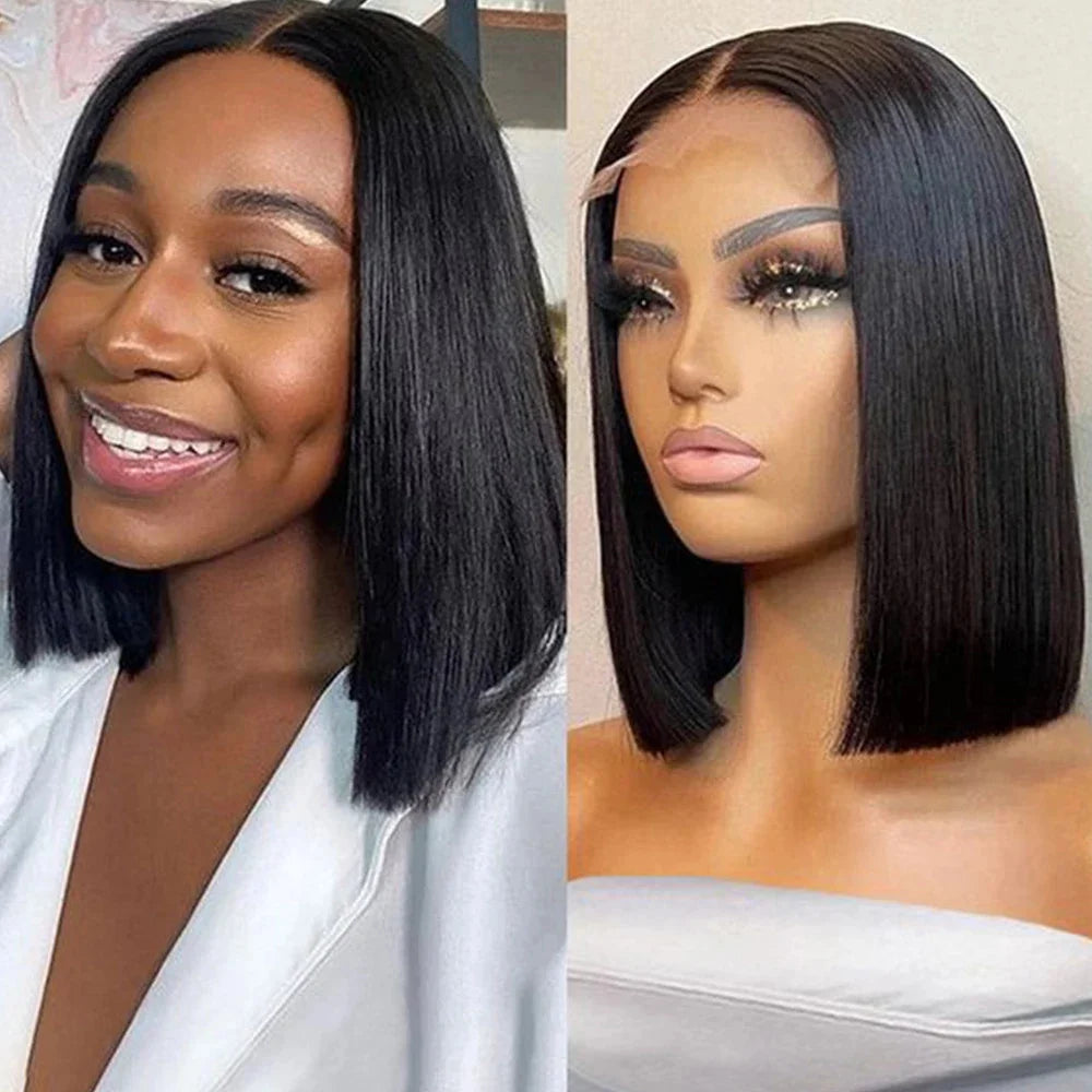 10-16 inch Short Straight Bob Wig | Brazilian Remy Human Hair | 13x4 Lace Frontal | Natural Looking | Ready to Wear