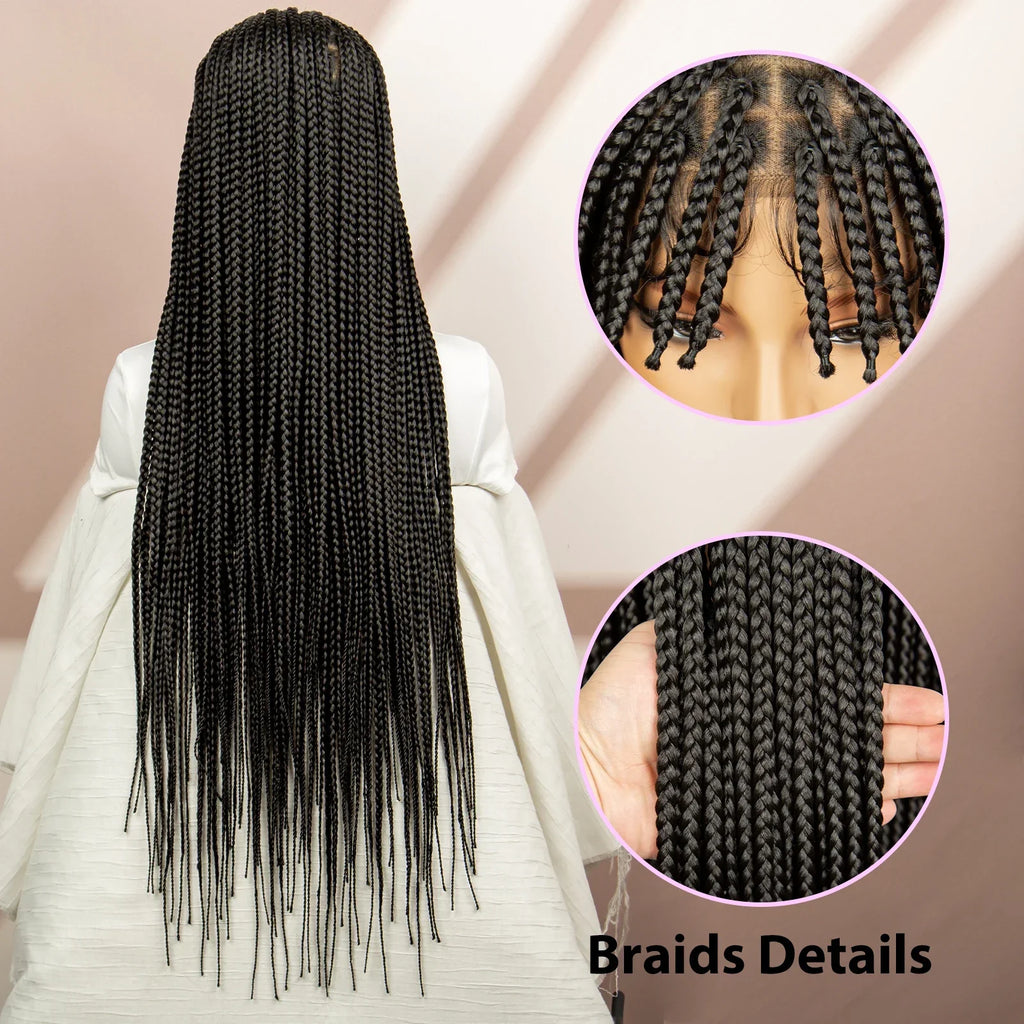 34" Box Braided Full Lace Wig | Braids with Bangs | Synthetic Hair Wig for Black Women | Kanekalon
