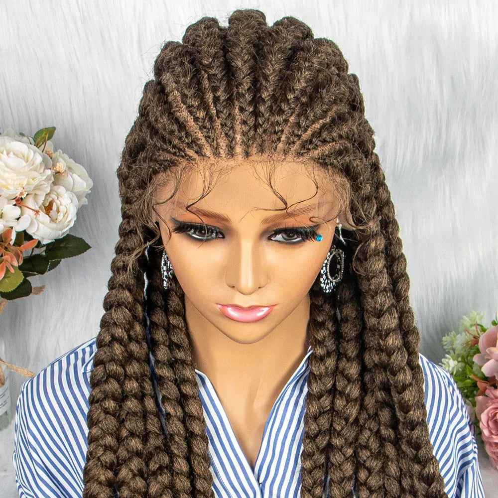 36" Box Braids Full Lace Wig | Baby Hair | Heat Resistant Synthetic Braids | Black Women