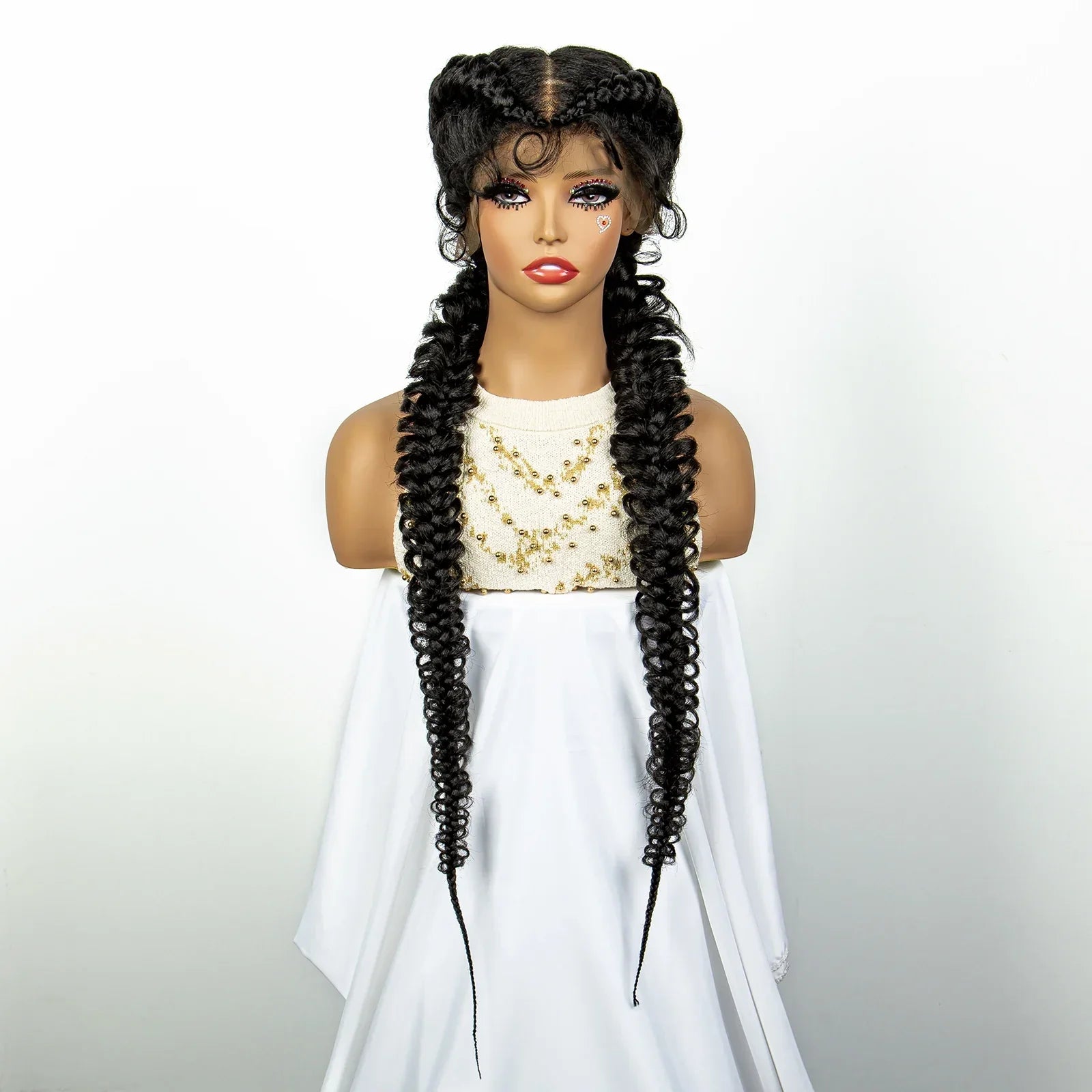 1B/30 Dark Brown Dutch Box Braids Wig | Synthetic Lace Frontal | Fishtail Braids | With Baby Hair | For Black Women