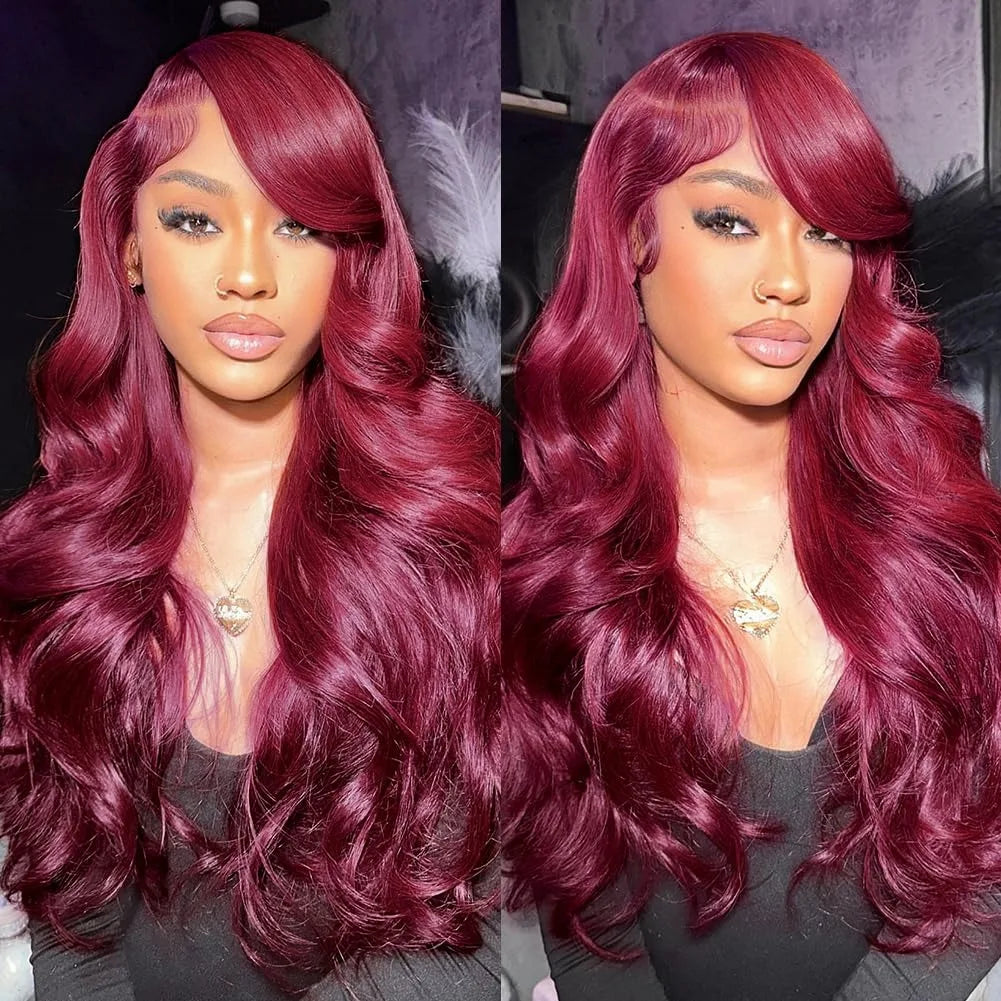 200% Density 99J Burgundy Lace Front Human Hair Wig 13x6 Body Wave Brazilian Remy Deep Part On Sale