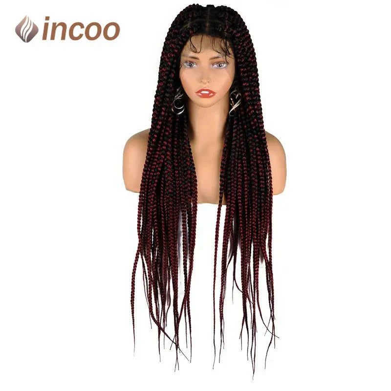 36" Knotless Square Box Braids Wig | Full Lace Frontal | Baby Hair | Afro Women