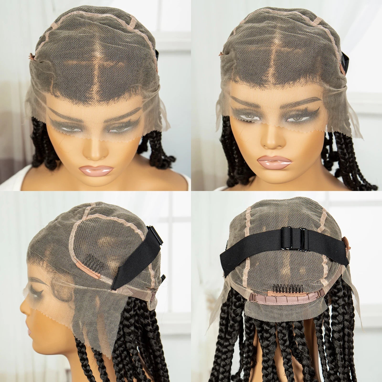 14" Short Braided Wig with Curly Ends | Knotless Box Braids | Full Lace Synthetic Wig for Black Women | Transparent Lace