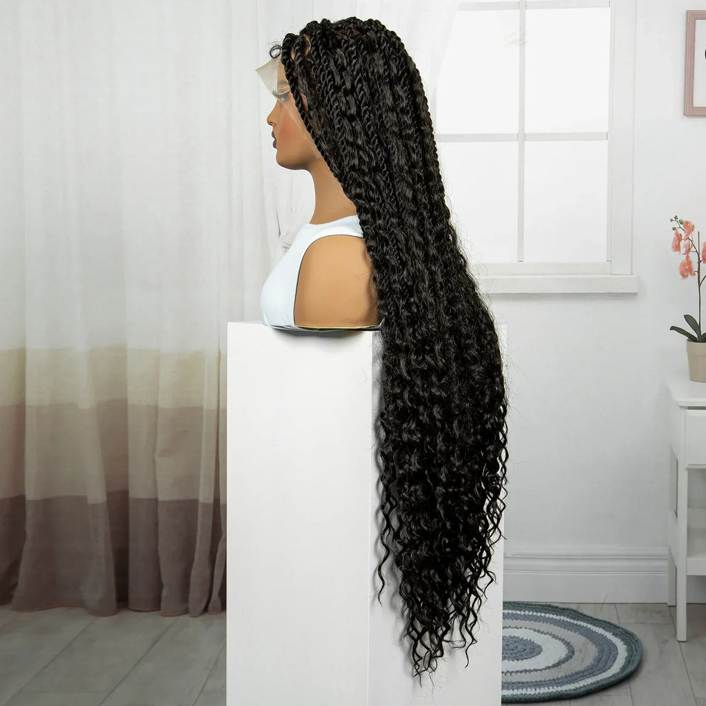 36" Boho Knotless Box Braids Wig | Natural HD Full Lace | Baby Hair