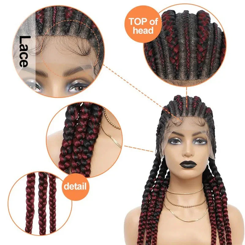 36" Jumbo Dutch Twins Cornrows Wig | Full Lace Front | Synthetic Braids | Black Women