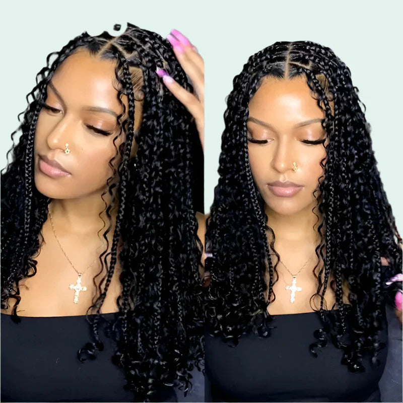 12" Goddess Boho Bob Braids Wig | 360 Lace Frontal | Curly Ends | Ombre & Color Options | Baby Hair