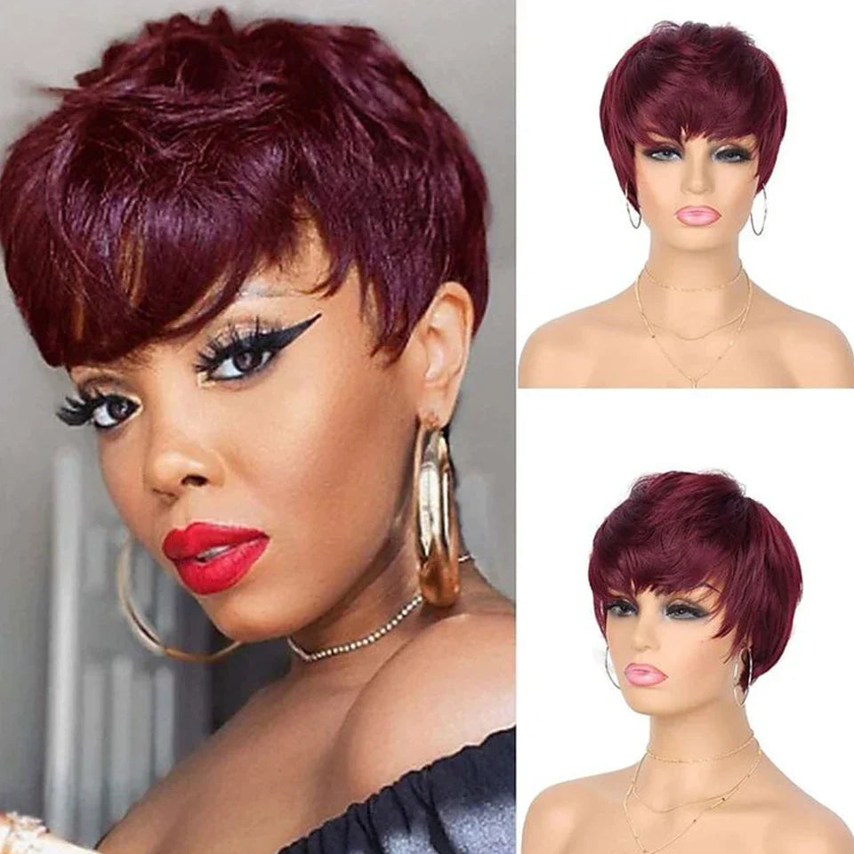613 Honey Blonde Pixie Cut Straight Wig with Bangs | Glueless Peruvian Remy Human Hair