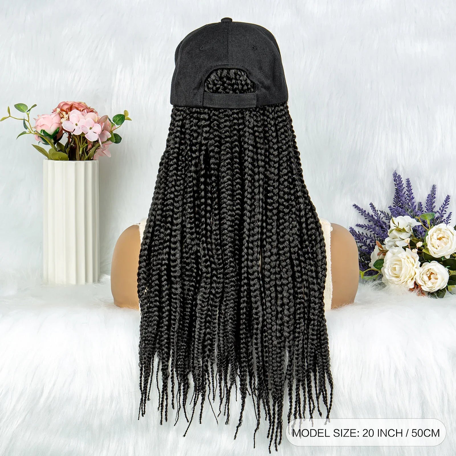 20" Box Braids Baseball Cap Wig | Afro Black Women | Adjustable Hat Wig