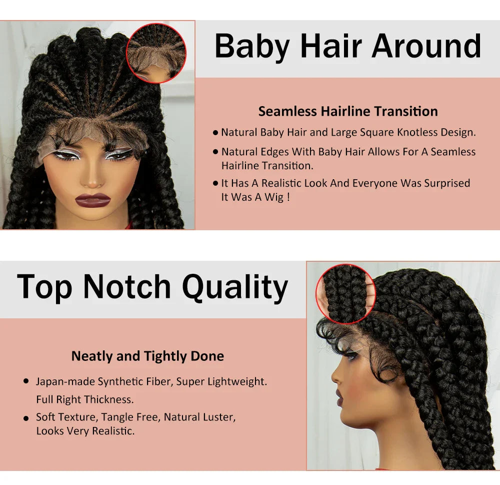 32" Natural Cornrow Knotless Braids Wig | Full Lace | Baby Hair