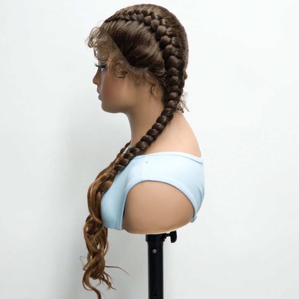 34" Ombre Twist Braided Lace Wig | Curly Ends | Baby Hair | Synthetic Braids | Black Women