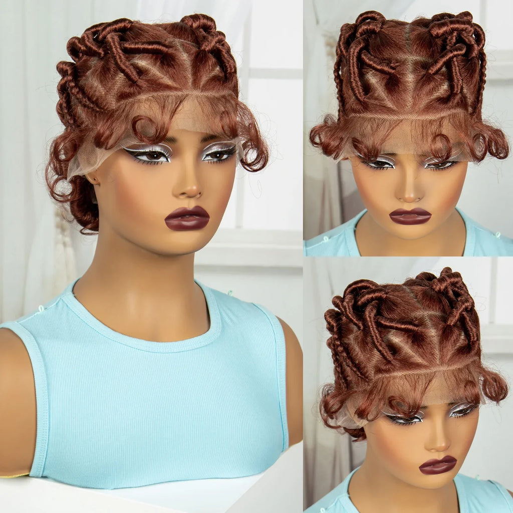 613 Blonde Short Handmade Bantu Knotless Braids Wig | Full Lace